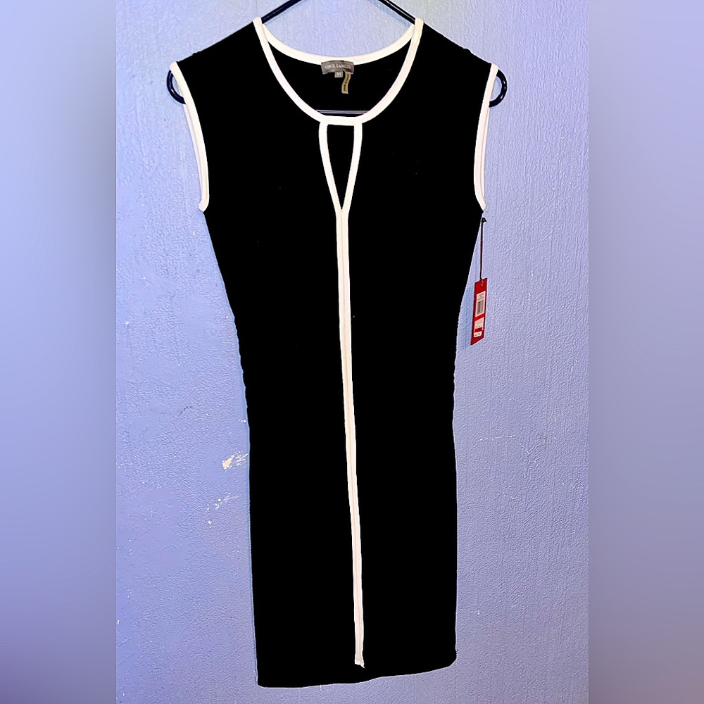 BNWT Vince Camuto Black Sleeveless White Trim Dress XS